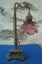 V71 Lampe de Bureau sur Pied Ancienne Pied Griffe Tulipe Verre Rose Ancien