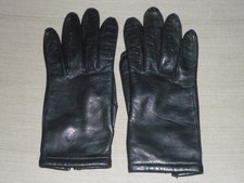 PAIRE DE GANTS EN CUIR NOIR CHEVREAU POUR FEMME TAILLE 6 1/2 INTERIEUR LAINE