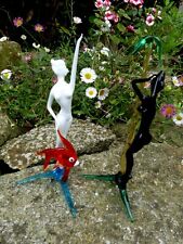 MURANO paire de  STATUETTES en verre filé Femmes Nues Opaline blanche noire 1950