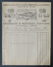 Facture 1906  ANGOULEME LIT FER CAGE SOMMIER GRASSAUD BOISSEAU   illustrée 96