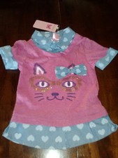 NWT ONE STEP UP Baby Girl's Pink & Blue Kitty Blouse 2T