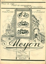 Publicité ancienne bicyclette motocyclette Alcyon 1924 issue de magazine