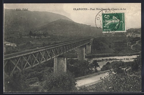 Cpa olargues pont - pont, métallique