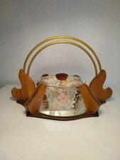 Boîte à biscuits arts déco en verre et bois décors floral