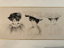 Très Belle Eau forte Encre Paul Cesar Helleu FEMME Portrait Art Nouveau 1910