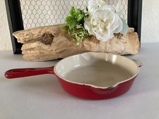 325⚜️ Ancienne Petite Poêle Cousances en Fonte Émaillée Rouge Double Becs