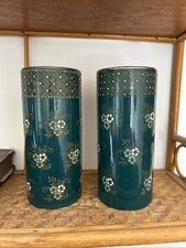 paire de vases Rouleau Émaillés Vert Et Fleurs GIEN? LUNEVILLE ? 