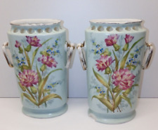 *PAIRE de GRANDS VASES PORCELAINE de PARIS NAPOLEON III XIXe FLEURS PEINTES  D