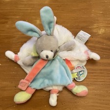 Doudou Et Compagnie Lapin Plat Amande Blanc Tatoo Rose Bleu Vert DC3389 PM