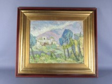 Vintage Grande Carré Matériel Huile sur Toile Signé Et en Date Du Année 1960