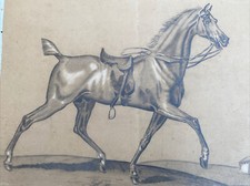 Rare Grand Dessin CHEVAL DE COURSE années 1850 Signé