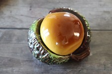 Boîte vide poche pot céramique barbotine forme de châtaigne marron, thème fruit