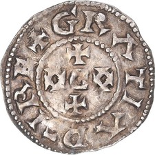 Pièce de monnaie, France, Eudes, Denier, 887-898, Limoges, type immobilisé, SS+