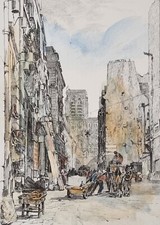 Eau forte originale signée "Rue Neuve Notre-Dame en 1838" Léopold Robin