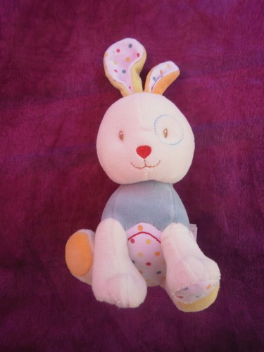 Doudou lapin bleu - , pois