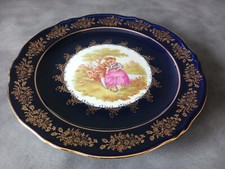 Assiette limoges bleu décor OR 22 karat "FRAGONARD" état neuf