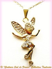BIJOU ENFANT ADO FEMME PENDENTIF MÉTAL DORE CHAÎNE FÉE CLOCHETTE P282