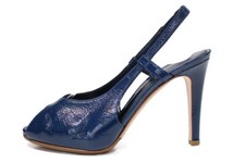 SANDALES GIANVITO ROSSI BOUT OUVERT EN CUIR CRAQUELE VERNI MARINE TAILLE : 37 1