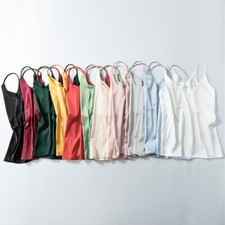 Camisole En Satin De Soie Pour Femmes Débardeur Uni À Bretelles Chemisier /