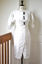 élégante robe MANGO lin durable- gros boutons noirs - zippée au dos - 36-  blanc