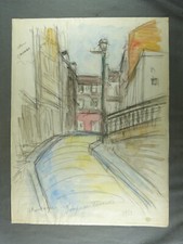 Henri BOULAGE (1882-1967), watercolor and pencil, Impasse Trainée in Montmartre