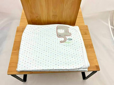 couverture coton blanche bébé pois motif éléphant 63 x 63 cm env