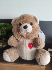 peluche ours liwaco marron beige coeur lumineux ancien assis vintage Noir Plush 