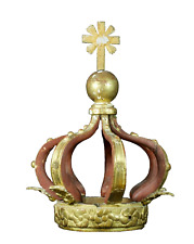 Grande Couronne de statue Ancienne  en bois doré du 18 ème Vierge  40 cm