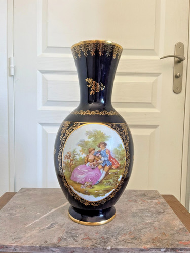 Ancien grand vase limoges bleu - ancien,