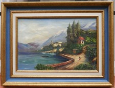 tableau ancien: lac de montagne