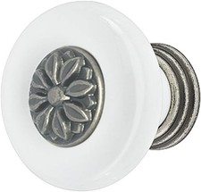 1x bouton de tiroir porcelaine céramique finition nickel zingué 37 mm meuble