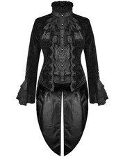 Devil Fashion Femmes Gothique Queue de Pie Veste Velours Noir Brocart Damas