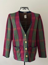 Cardigan à carreaux Vintage Devernois Vert Et Bordeaux en Laine Taille 40