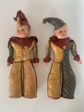 RARE Couple Poupées Anciennes Marotte Clown Cirque Carton Bouilli & Moleskine