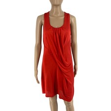 Robe A Ligne Rouge Femme Col Rond 100% Soie Taille 44 EU 40 UK 12 US 10