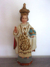 STATUE ANCIENNE ENFANT JESUS DE PRAGUE PLATRE POLYCHROME 17,5 cm