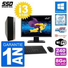 PC HP ProDesk 600 G3 SFF Ecran 22" i3-6100 RAM 8Go SSD 240Go Windows 10 Wifi