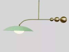 Vert Menthe Laiton Lustre Avec Lait Verre Abat-Jour - Vintage Éclairage