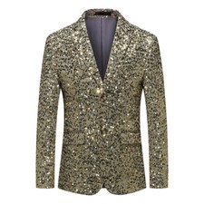 Hommes Paillettes Sequin Costume Blazer Robe Veste Fête Soirée Bal Mariage Danse
