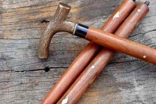 Canne En Bois De Style Antique Victorien Avec Poignée En Laiton Vintage Solide