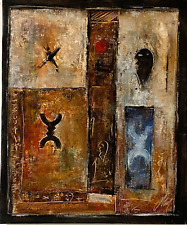 Tableau Peinture Abstrait Contemporain Style Primitif Symboliste - 1999 - Signé