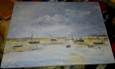Tableau Huile sur toile Barques bateaux sur le Bassin d’Arcachon un jour d’orage