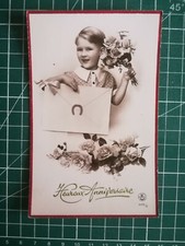 us057 CPA photo fantaisie circa 1950 Ed. JG N°646/2 enfant fleurs anniversaire