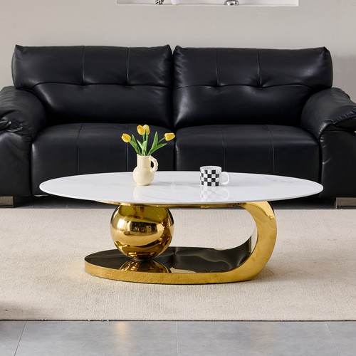 Oval faux marble coffee - coffee, table