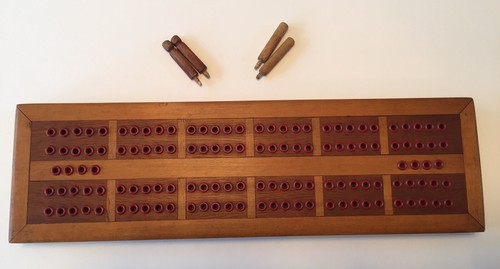 Vintage inlaid wooden - wooden, cribbage