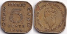 5 Cents 1944 Ceylan Ceylon George VI - Sri Lanka