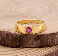 14k or Jaune Plaqué Naturel Rubis Homme Anneau de Mariage Fait à la Main Bijoux