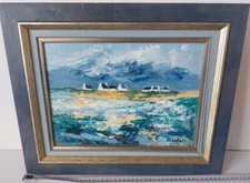 tableau huile sur toile, paysage de cote Bretonne avec maisons de STENFORT