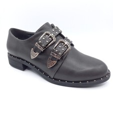 Derbies Boucles Chaussures Femme - 36 37 38 39 - Noir Gris Argent Rock clous