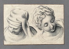 Portraits, plume et lavis d'encre, dessin ancien, XVIIIe